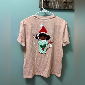 Women's Black Paper Party Holiday Short Sleeve Graphic T-Shirt - Light Pink